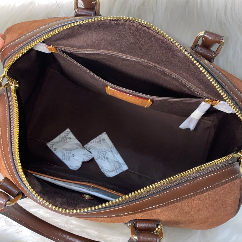 Coach Large rowan satchel Brown Suede New purse - Picture 8 of 16